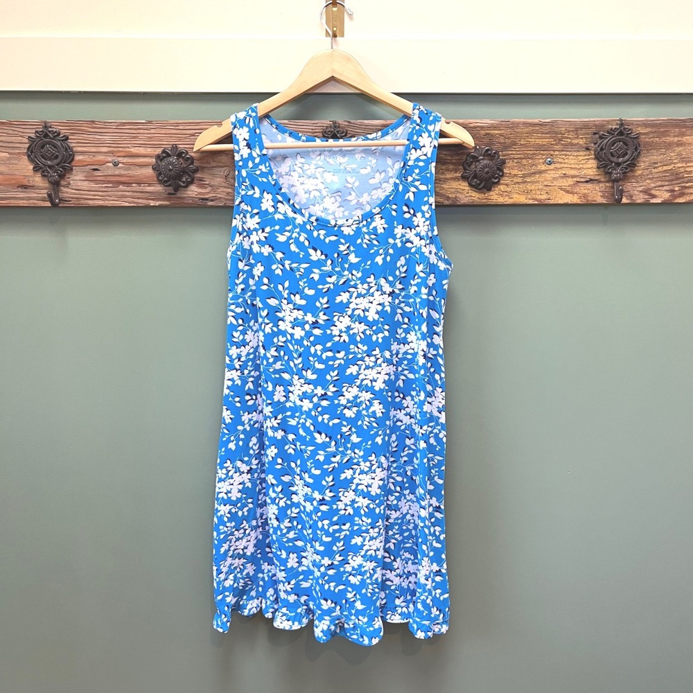 Draper James‎ Blue Floral Ruffle Hem Sleeveless Shift Dress S/M Stretch Jersey